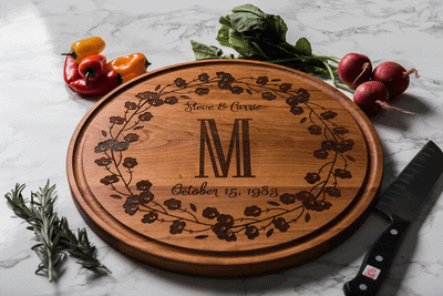 Cutting Boards Personalized, Round Monogrammed Cutting Board, 5th Anniversary by Well Written Gifts