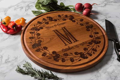Round Monogrammed Cutting Board, Cutting Boards Personalized, 5th Anniversary by Well Written Gifts