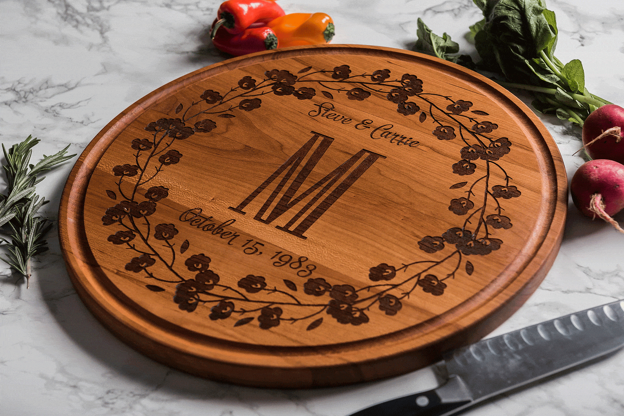 Round Wood Cutting Board, Monogrammed Gift, Cutting Boards Personalized by Well Written Gifts