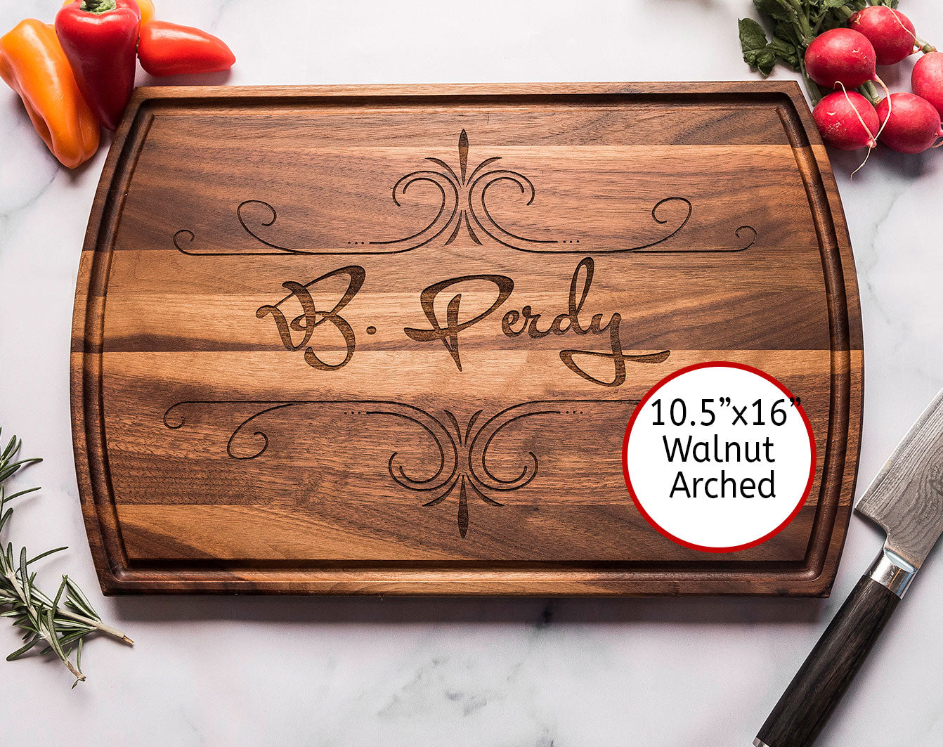 Personalized Engraved Wood Cutting Board with Flourishes