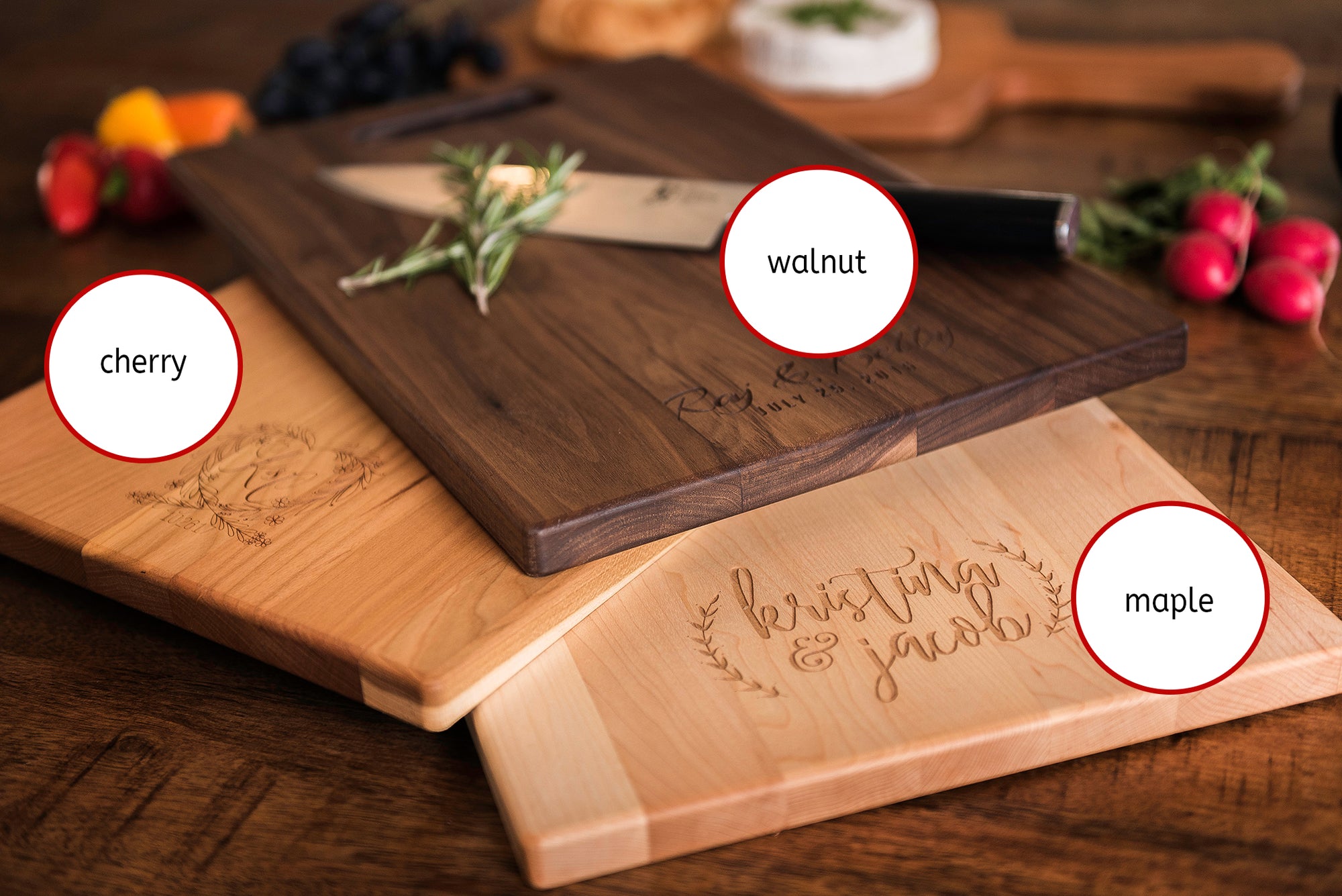 Wood Cutting Board Personalized with Names, Location and Date - MLLY