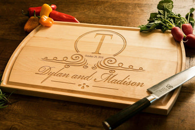 Personalized Cutting Board, Monogrammed Engraved Wood Engagement Gift by Well Written Gifts