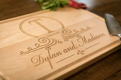 Cutting Board Personalized, Monogrammed Engraved Wood Wedding Gift by Well Written Gifts