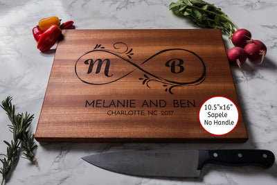 Personalized Infinity Sign Cutting Board Engraved with Monogram and Names