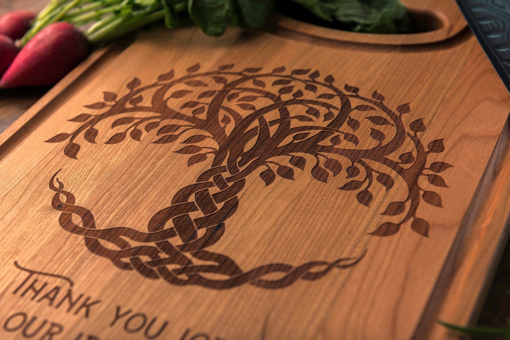 Celtic inspired Tree of Life Repurposed retailer Hardwood Cutting / Charcuterie Board