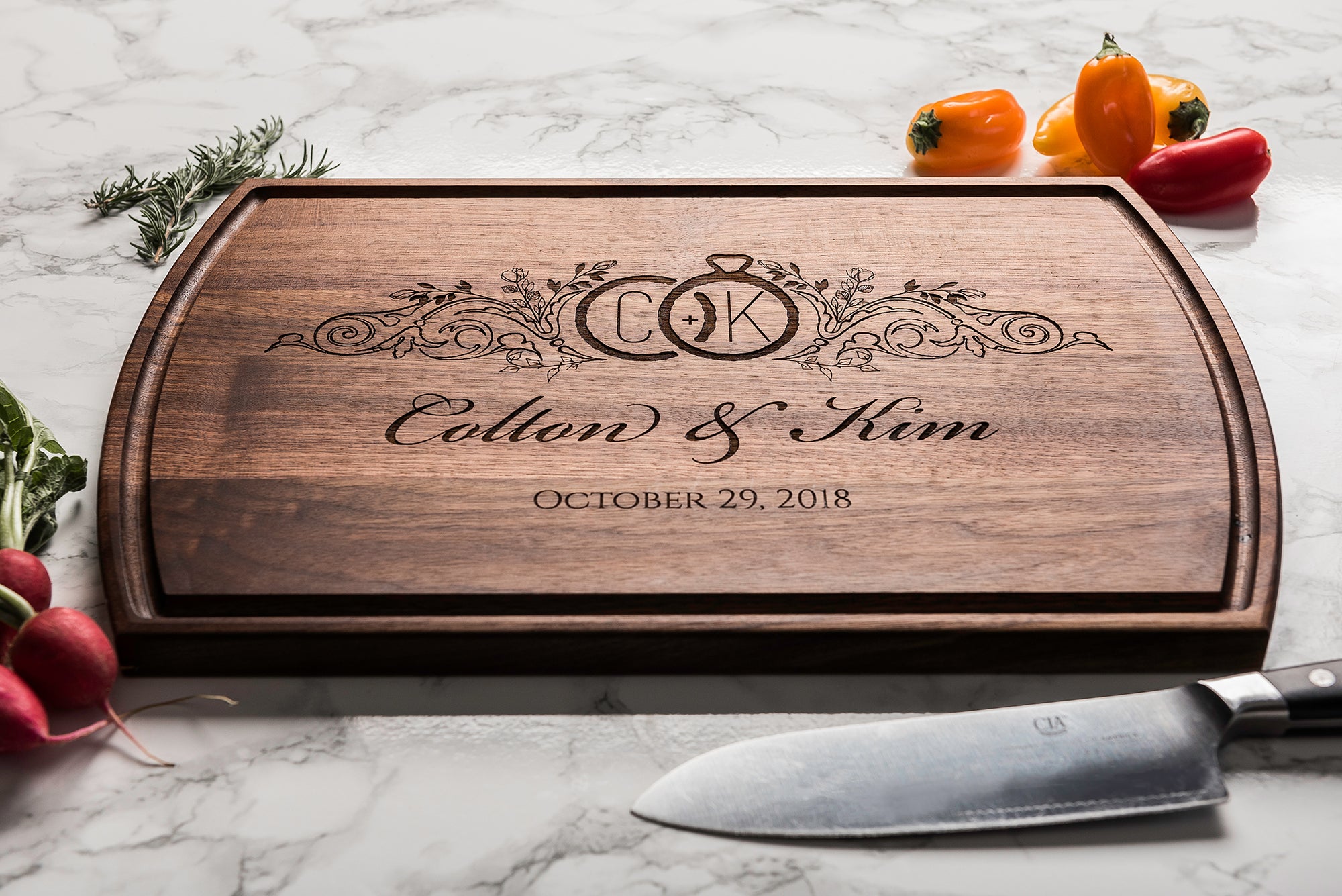 Wood Cutting Board * Personalized * Monogrammed Wedding Gift * Engraved Wedding Rings Logo