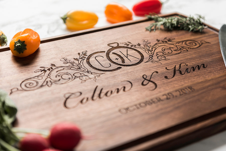 Wood Cutting Board * Personalized * Monogrammed Wedding Gift * Engraved Wedding Rings Logo