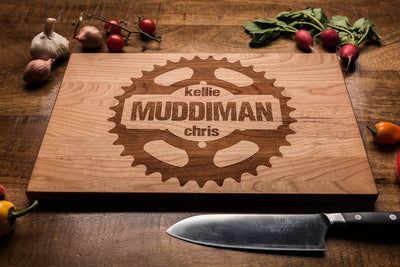 Mountain Biking Wood Cutting Board | Gear Logo