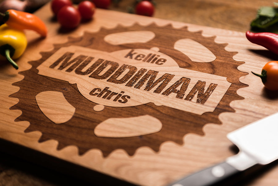 Mountain Biking Wood Cutting Board | Gear Logo