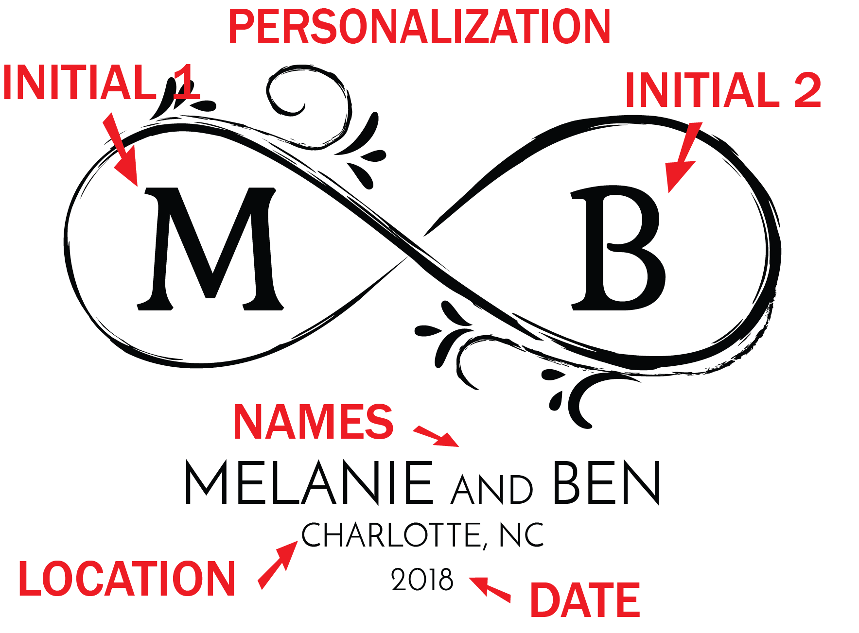 Personalized Infinity Sign Cutting Board Engraved with Monogram and Names