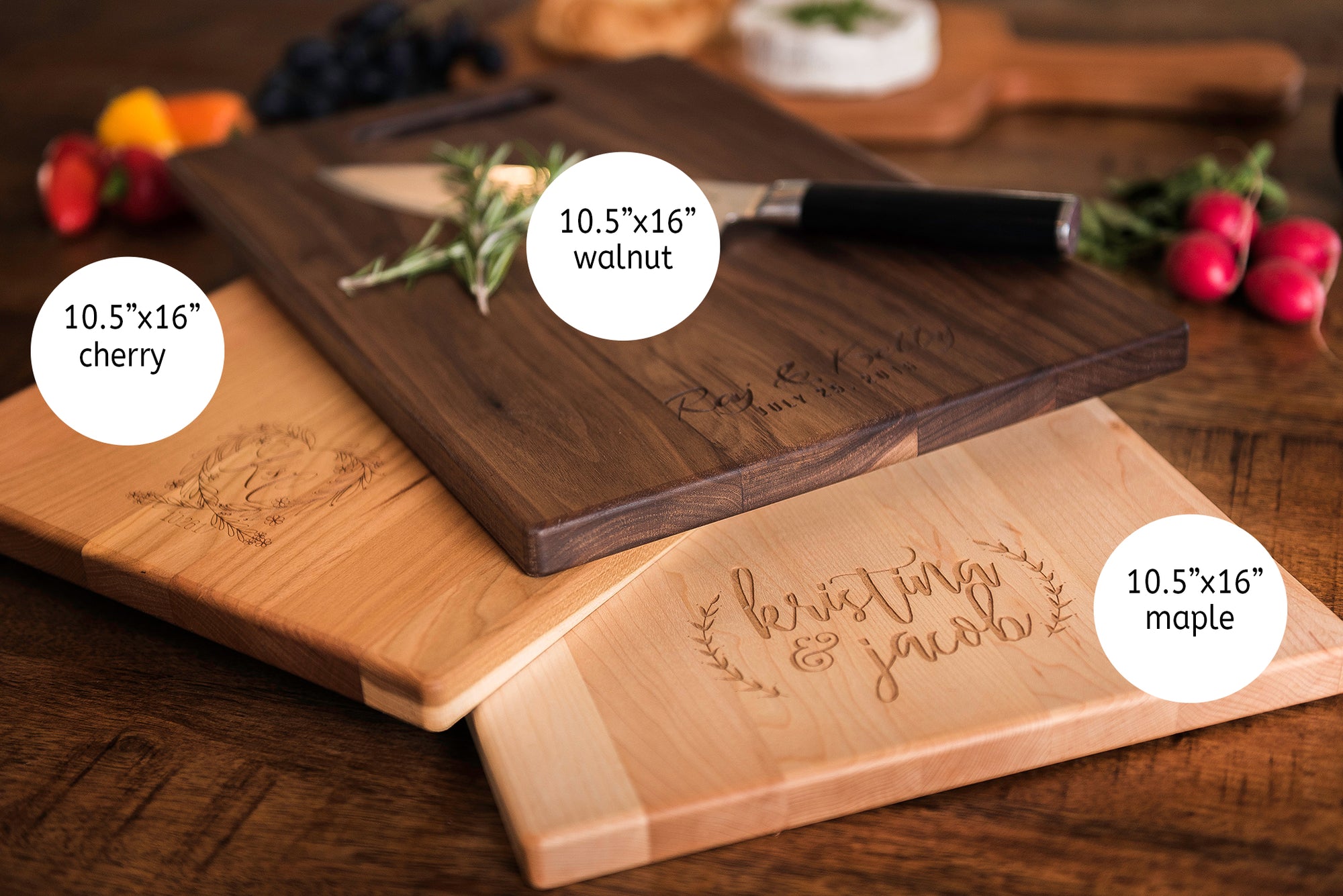 Wood Cutting Board * Personalized * Monogrammed Wedding Gift * Engraved Wedding Rings Logo