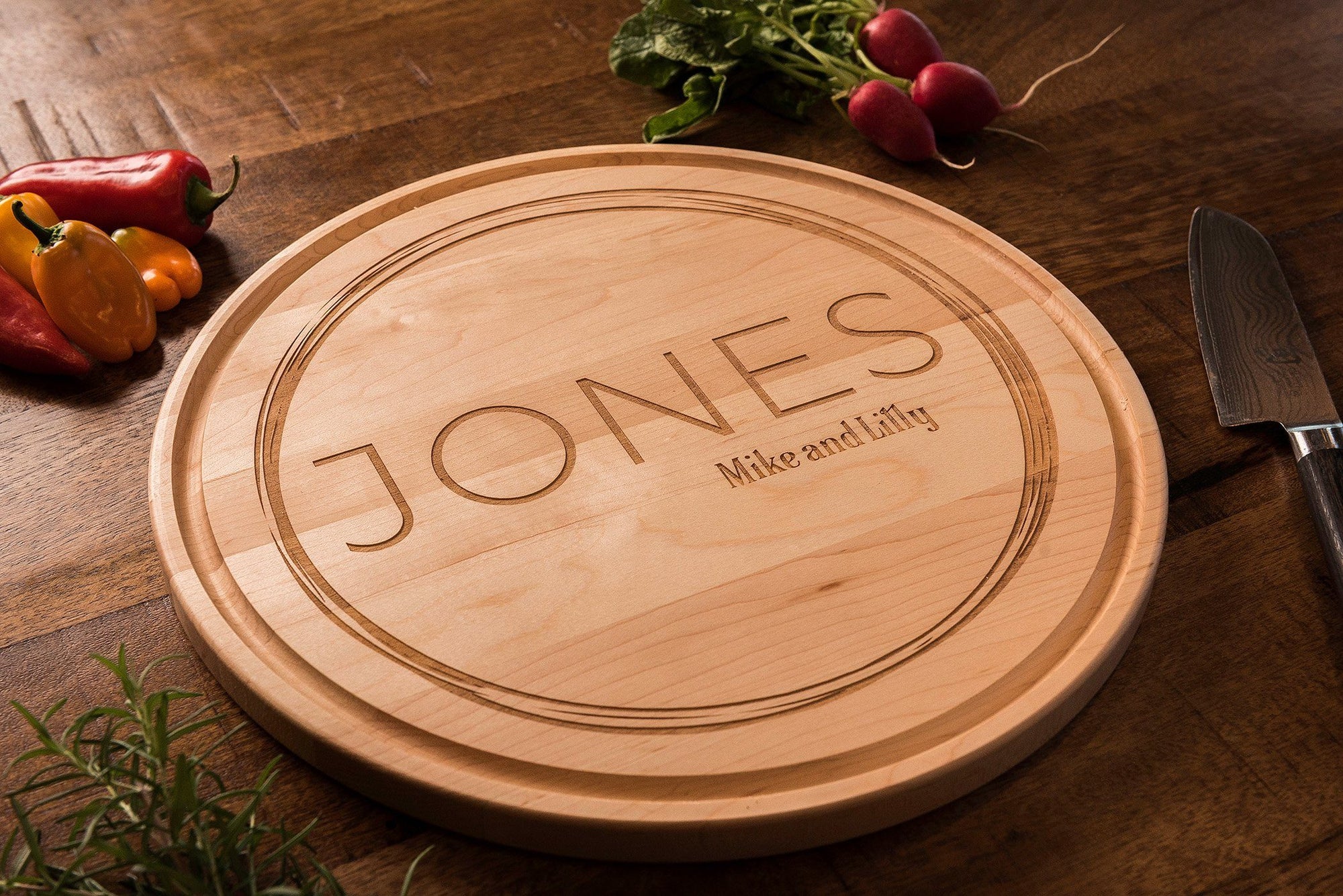 Modern Personalized Engraved Wood Cutting Board by Well Written Gifts
