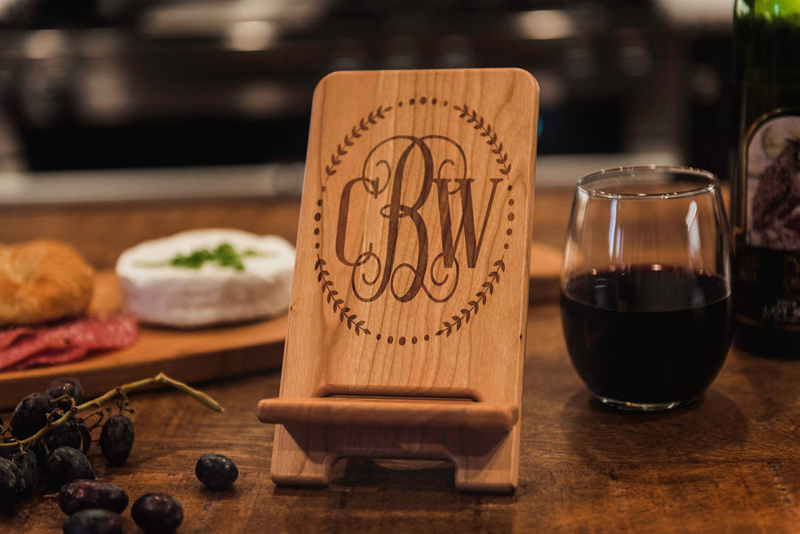 Monogrammed iphone iPad Cookbook stand for her by Well Written Gifts