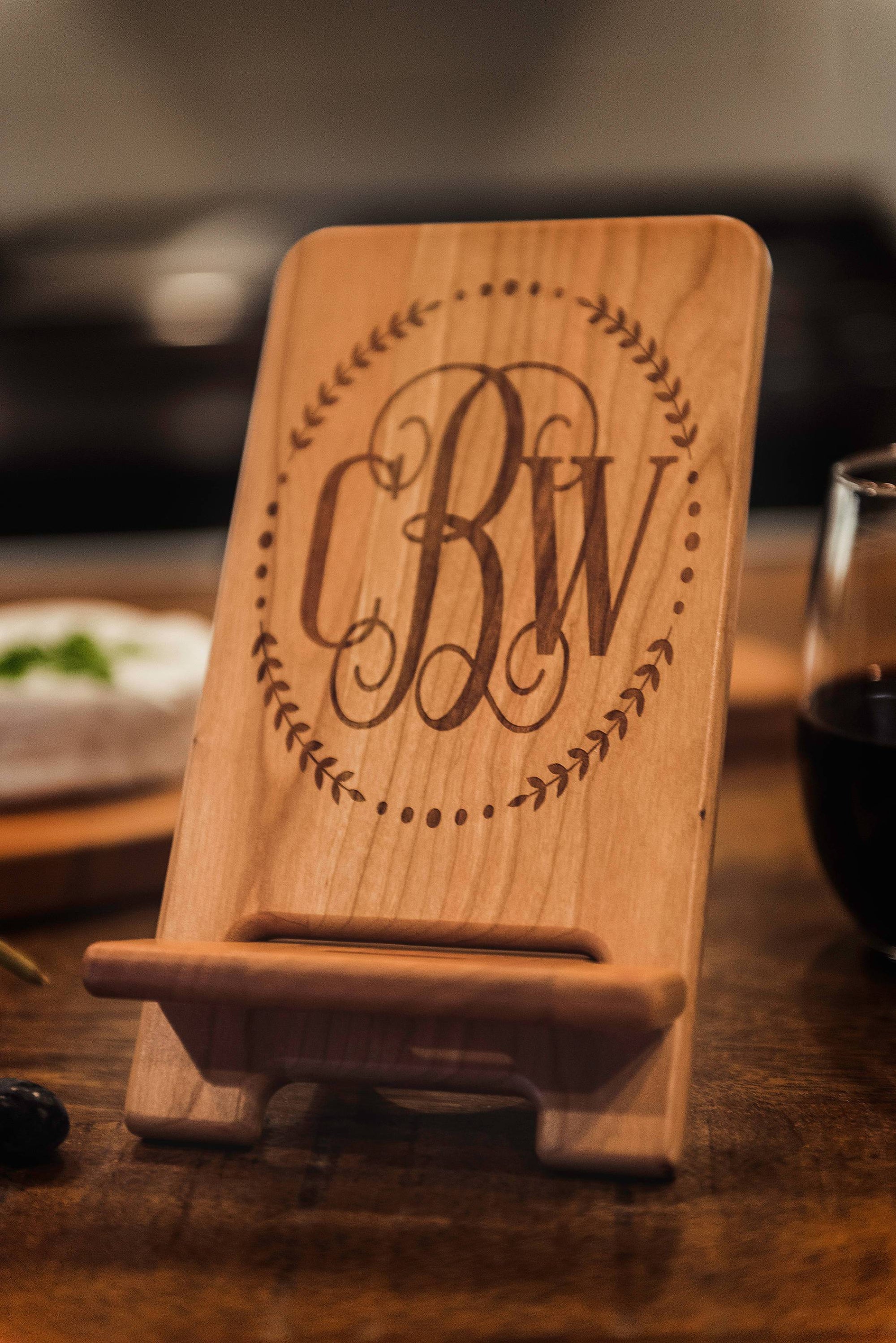 Monogrammed iphone iPad Cookbook stand for her by Well Written Gifts