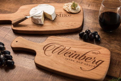 Personalized Cheese Board Set, Custom Wood Cutting Board Set with Handles by Well Written Gifts