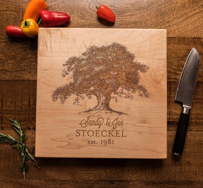 Personalized Oak Tree Cutting Board Gift for Couple by Well Written Gifts
