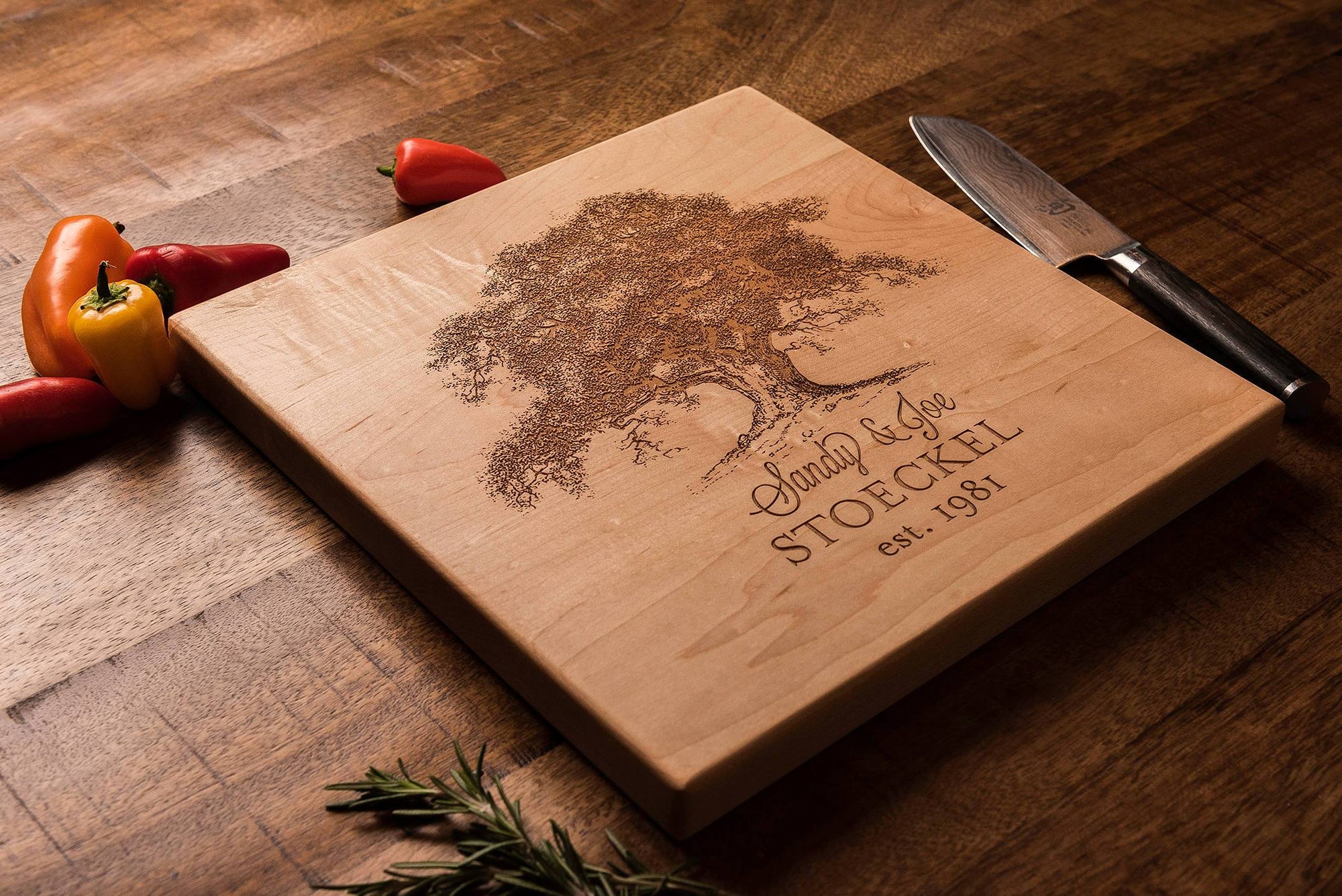 Personalized Oak Tree Cutting Board Gift for Couple by Well Written Gifts