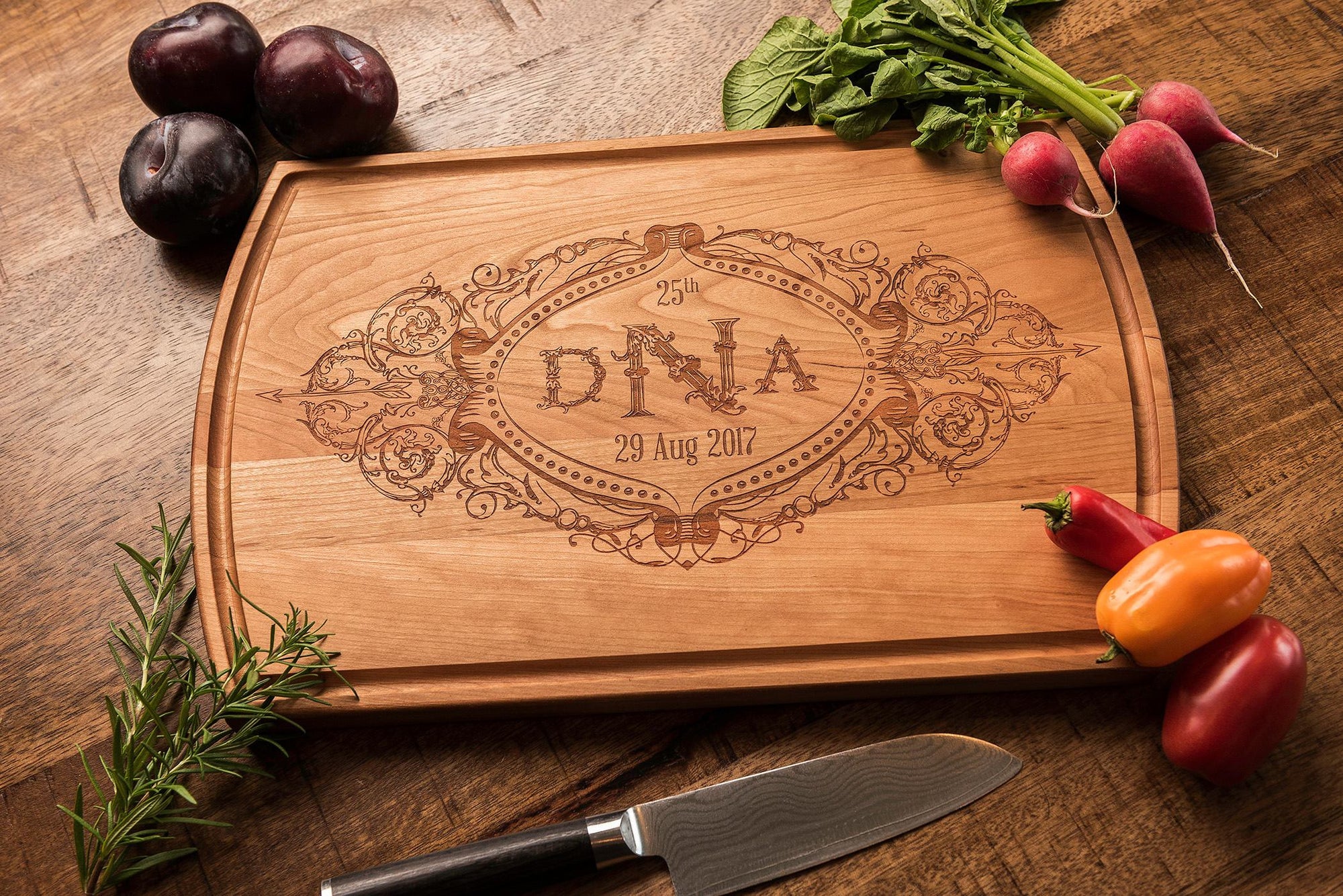 Laser Engraved Personalized Cutting Board Monogram online 5th Anniversary