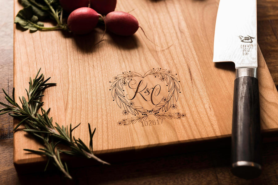 Personalized Charcuterie Board,  Monogrammed Cutting Board with Heart by Well Written Gifts
