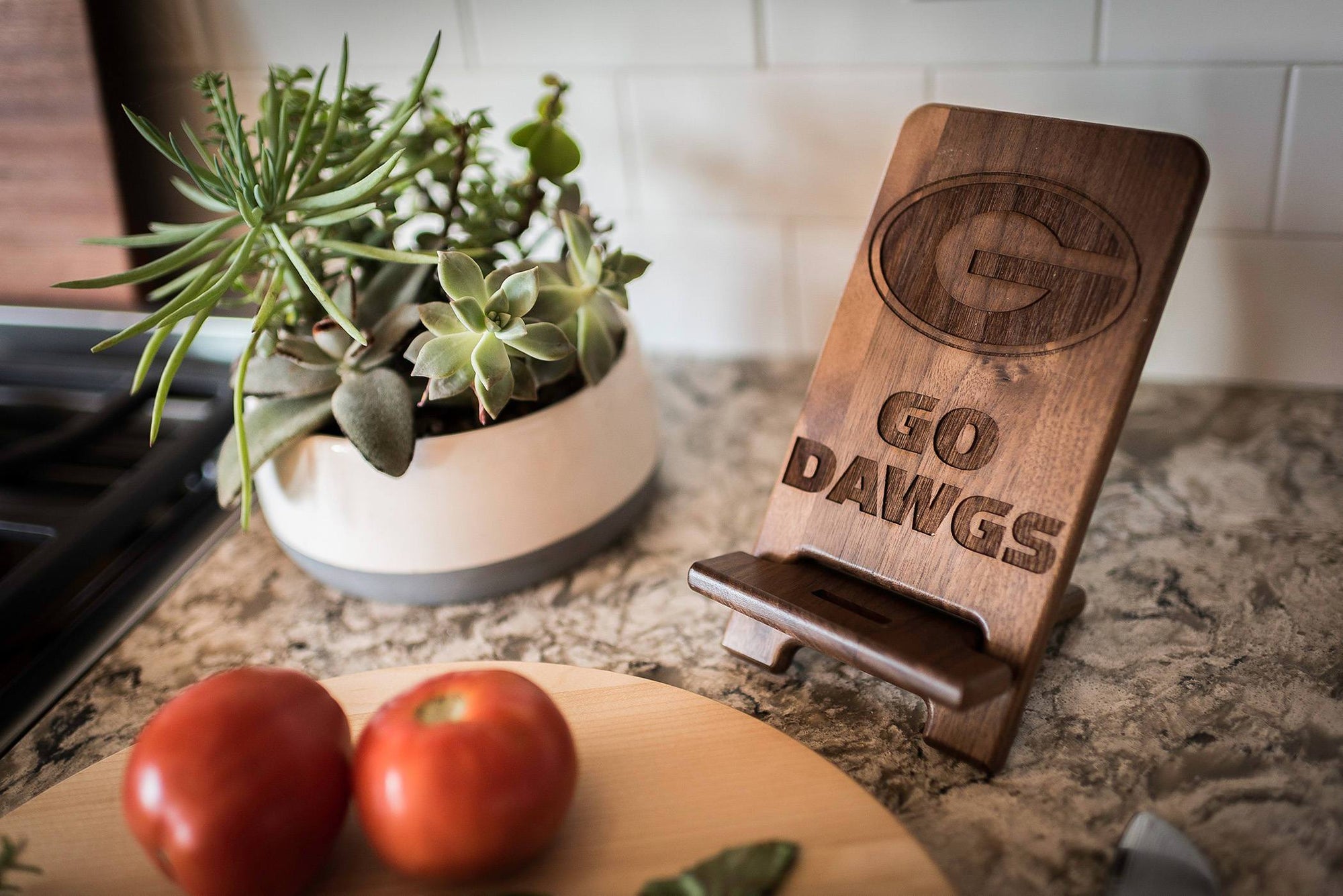 Personalized Engraved Wood Tablet Stand with your Custom Design by Well Written Gifts
