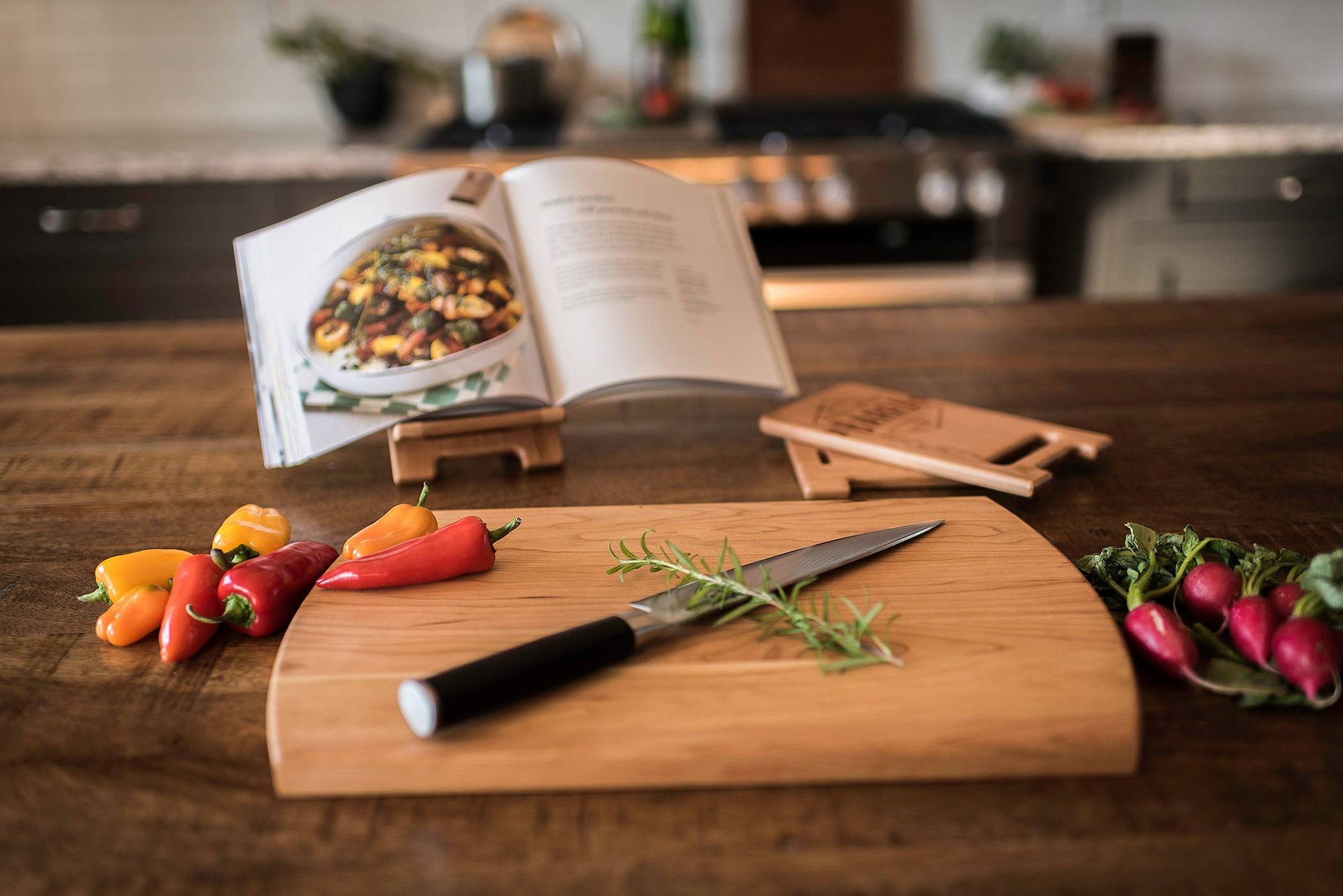 Personalized Engraved Wood Cookbook Stand with your Custom Design by Well Written Gifts