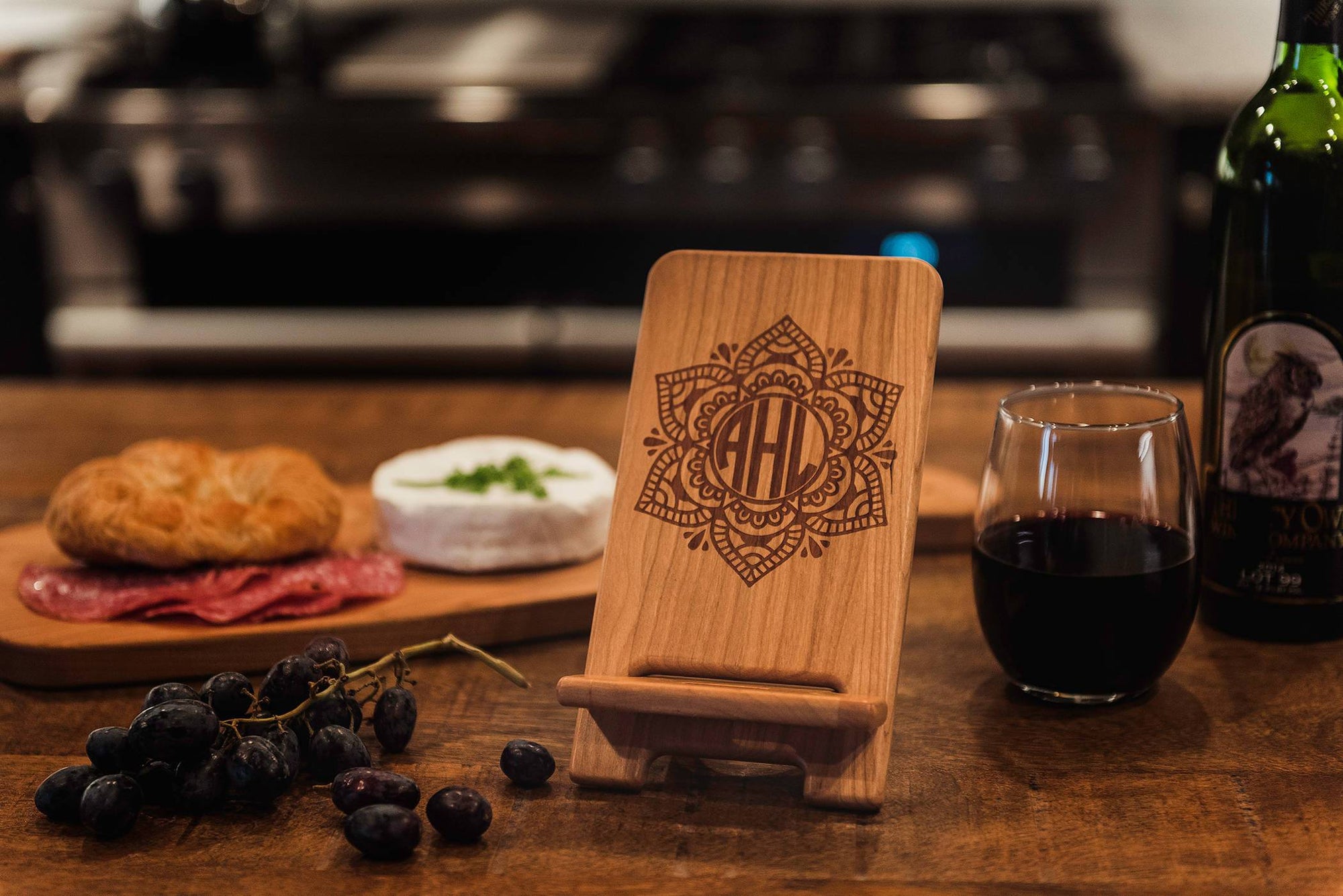 Personalize wood gift for her, Monogrammed iPad stand, cookbook stand by Well Written Gifts