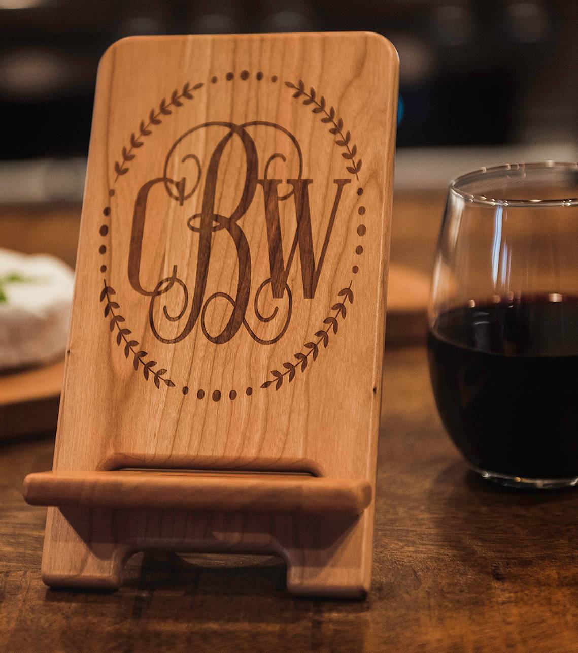 Monogrammed iphone iPad Cookbook stand for her by Well Written Gifts