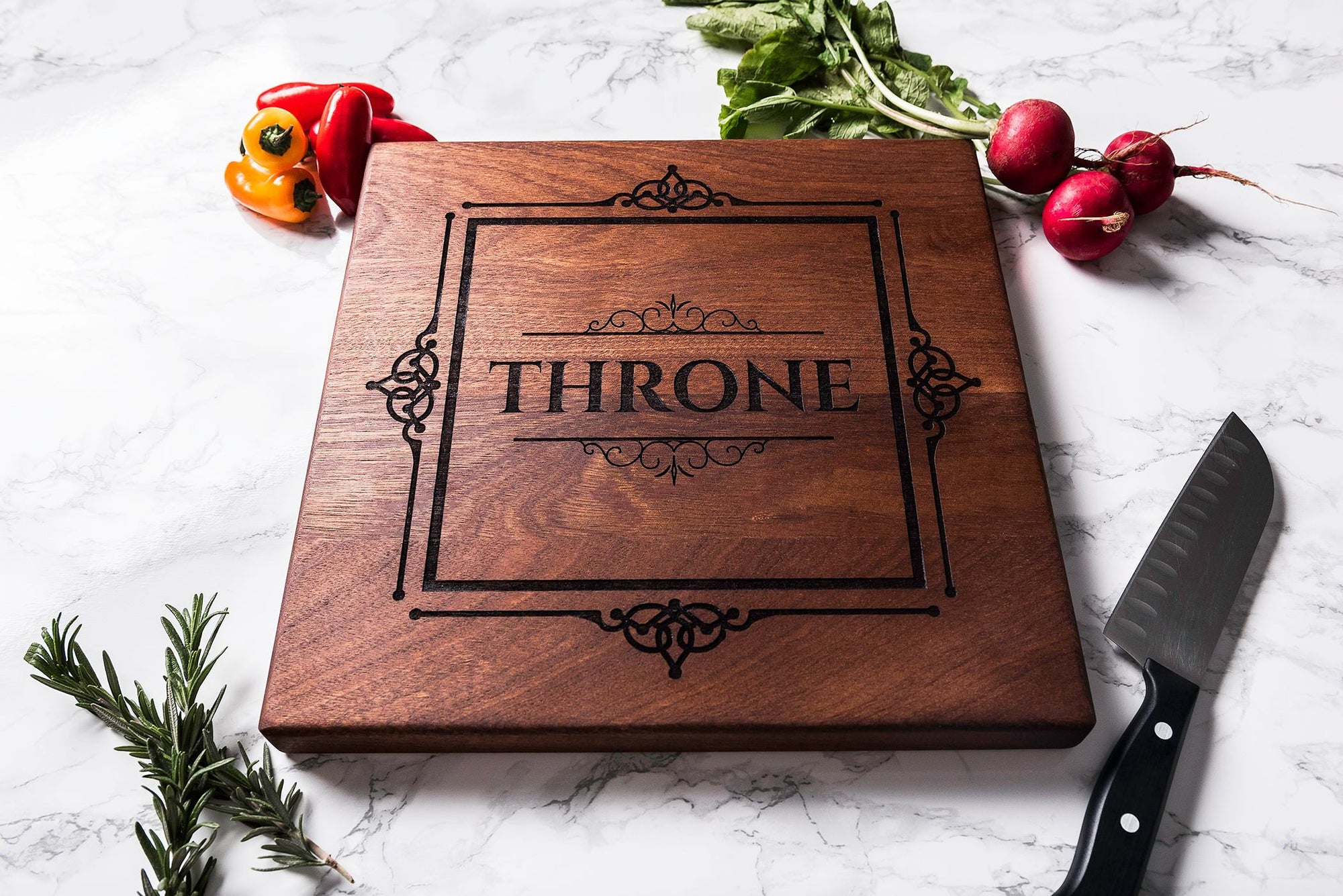 Personalized Cutting Board with Framed Family Name, Sapele Cutting Board by Well Written Gifts