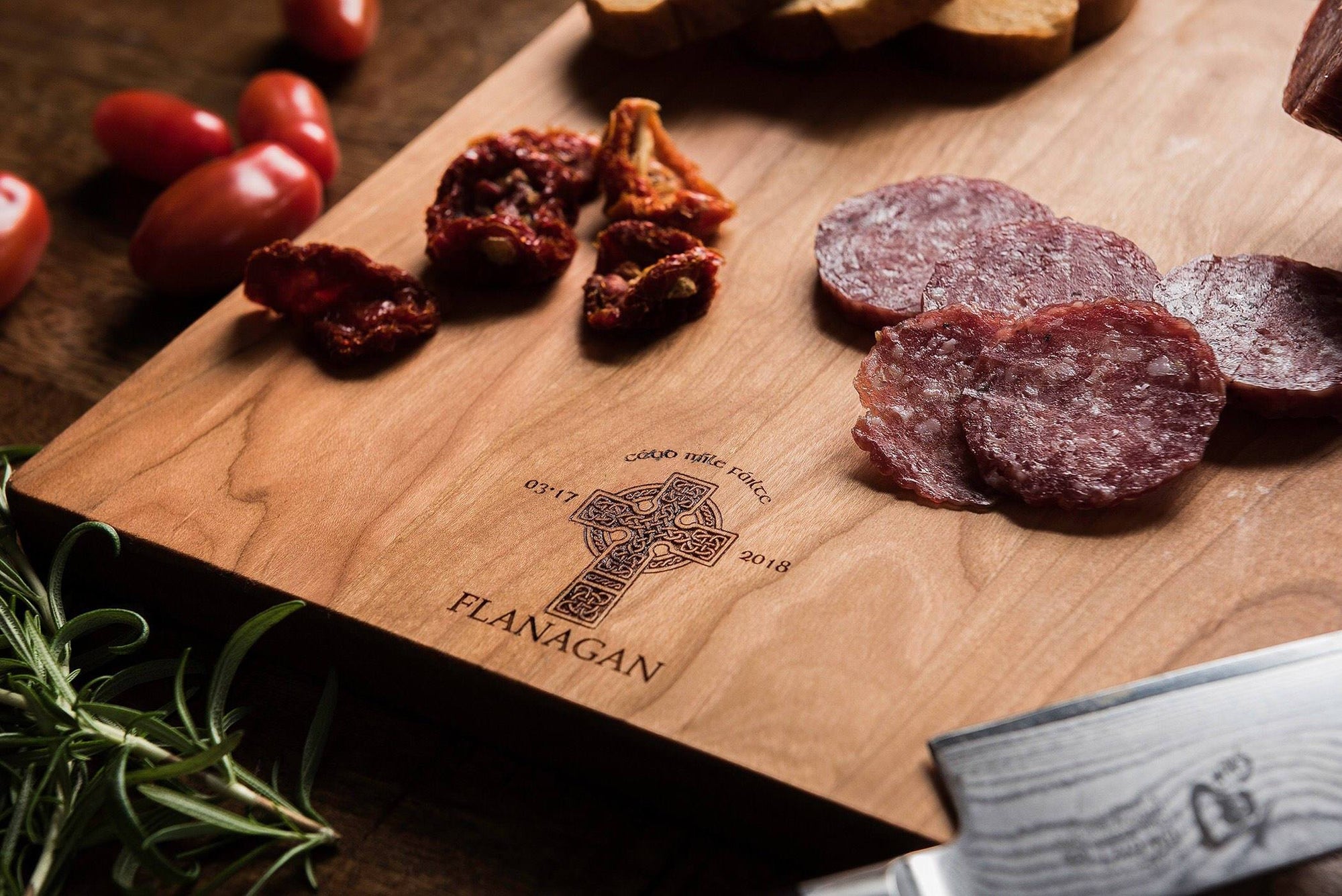 Personalized Charcuterie Board with Celtic Cross, Wood Cutting Board Irish Gift - Well Written Gifts