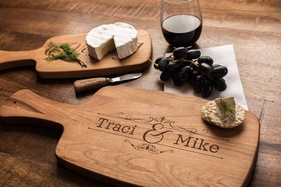 Personalized Cheese Board Set with Handles, Custom Wood Cutting Board Set by Well Written Gifts