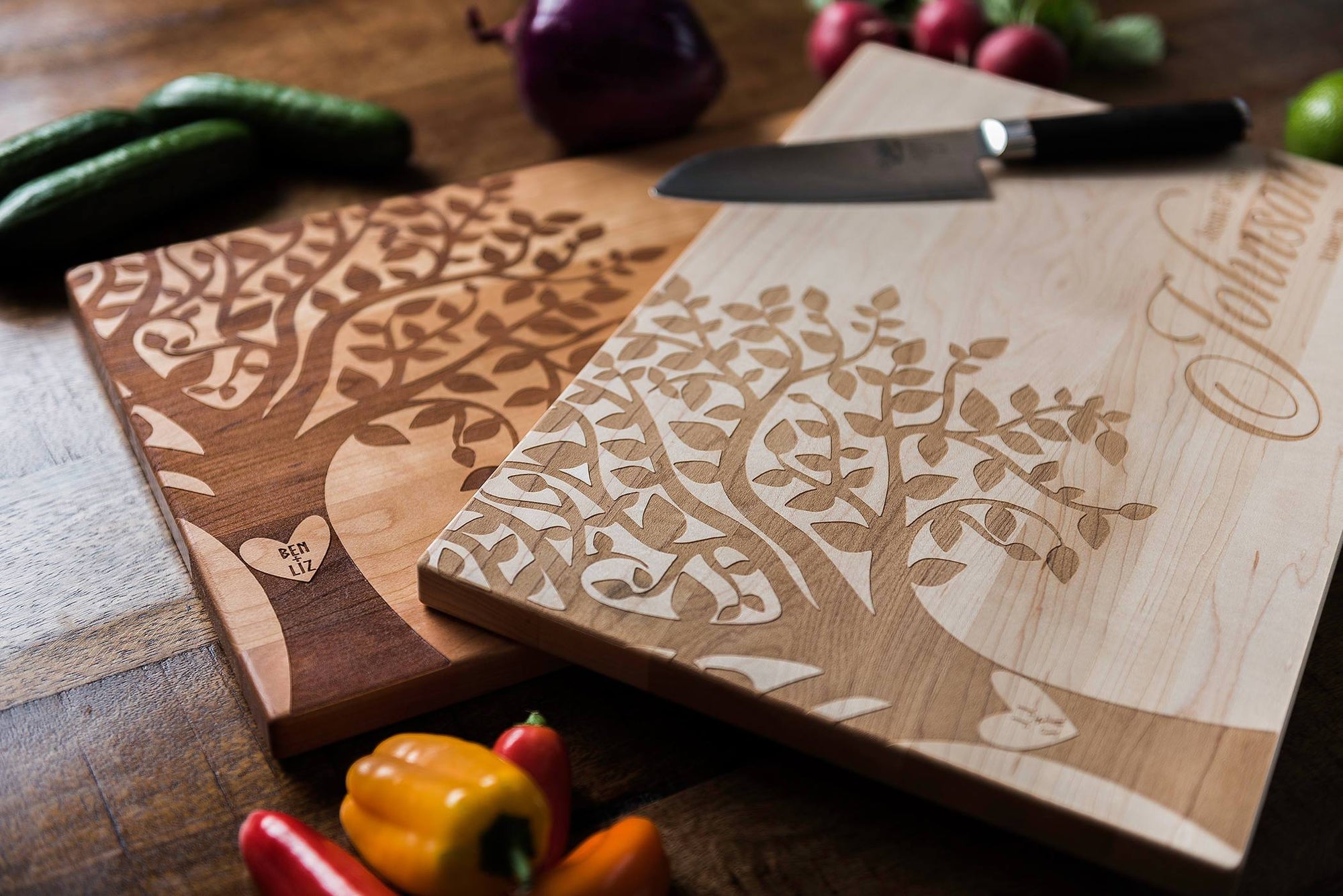 Cutting Board Personalized | Engraved Wood | Oak Tree Young Love by Well Written Gifts