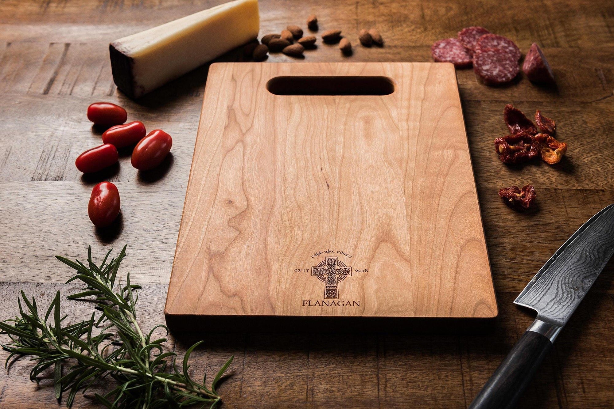 Celtic Cross Charcuterie Board Personalized, Wood Cutting Board Irish Gift - Well Written Gifts