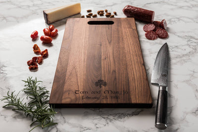 Personalized Cutting Board with Shamrock, Gift for Couple in Walnut, by Well Written Gifts