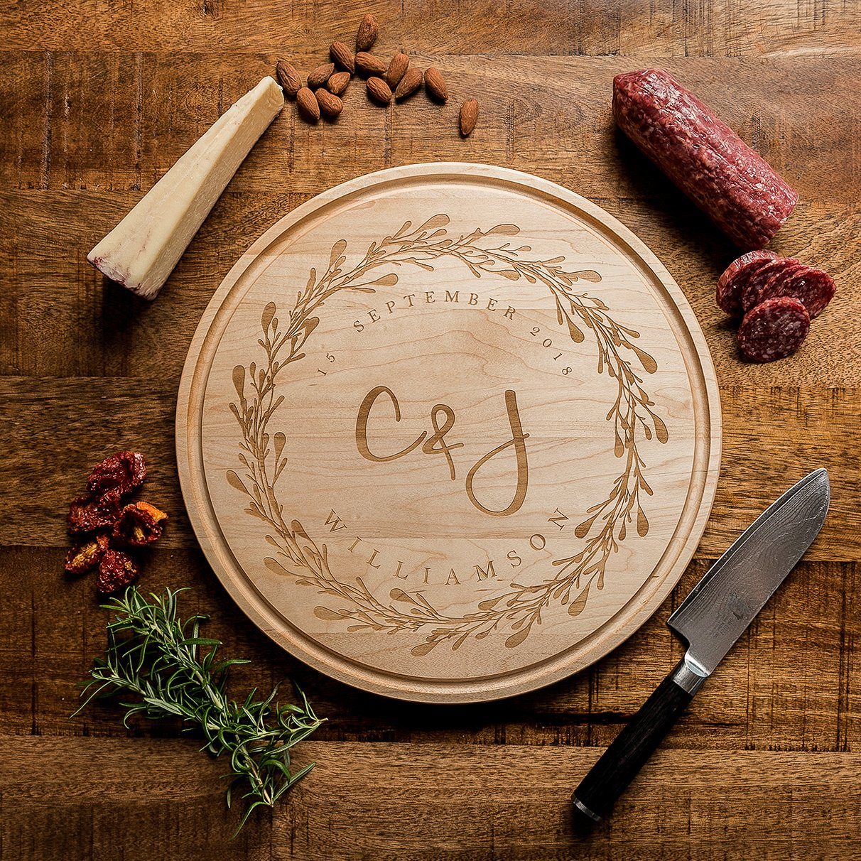 Cutting Board Personalized, Engraved Wood Cutting Board Wedding Gift for Couple, 5th Anniversary Gift, Custom Monogrammed Gift for Her,