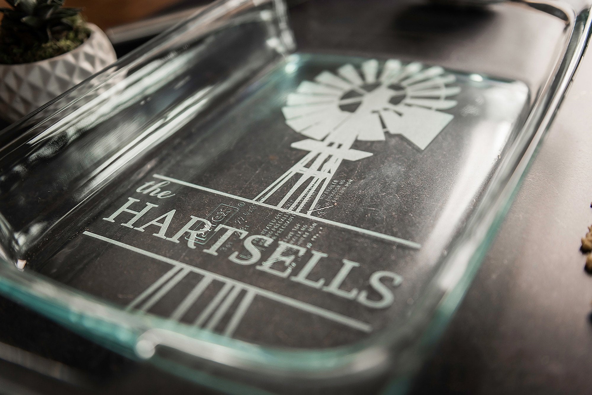 Personalized Baking Dish with Lid, Engraved Casserole Dish, Shower Gift for Her, 3rd Anniversary Gift for Cook, Windmill Farmhouse Decor