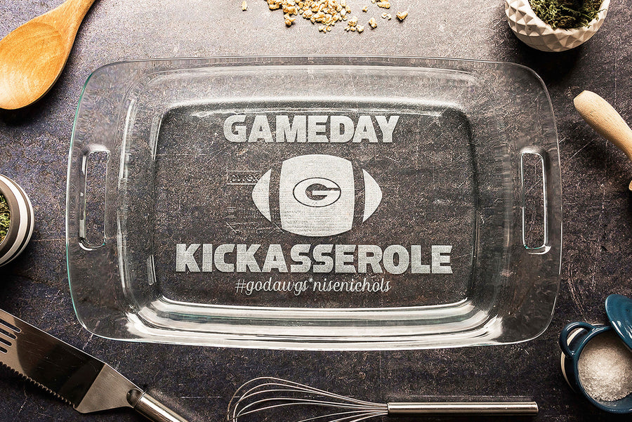 Personalized Hashtag Casserole Dish with Lid, College Graduation Gift, Engraved Baking Dish, Football Fan Entertaining Gift for Her