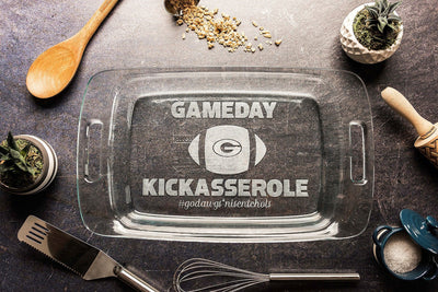 Personalized Hashtag Casserole Dish with Lid, College Graduation Gift, Engraved Baking Dish, Football Fan Entertaining Gift for Her