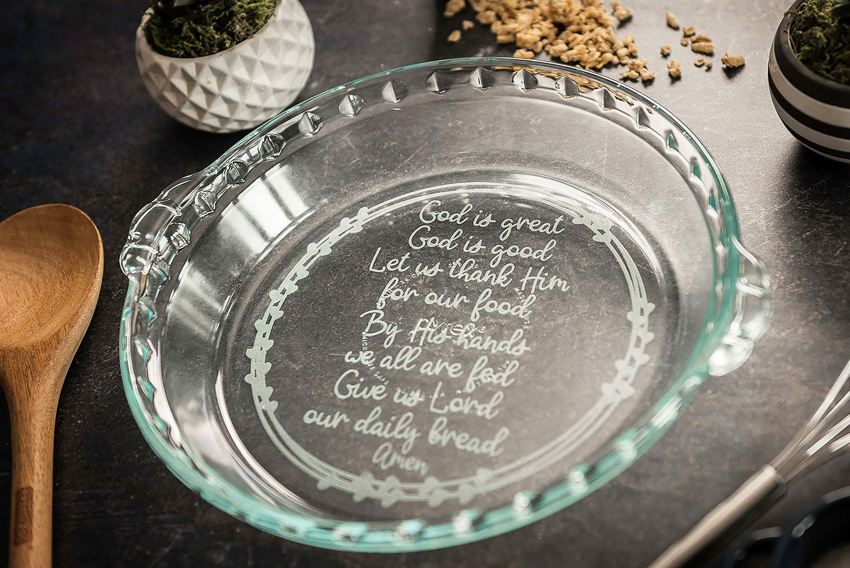 Engraved Pyrex Grace Prayer Pie Plate