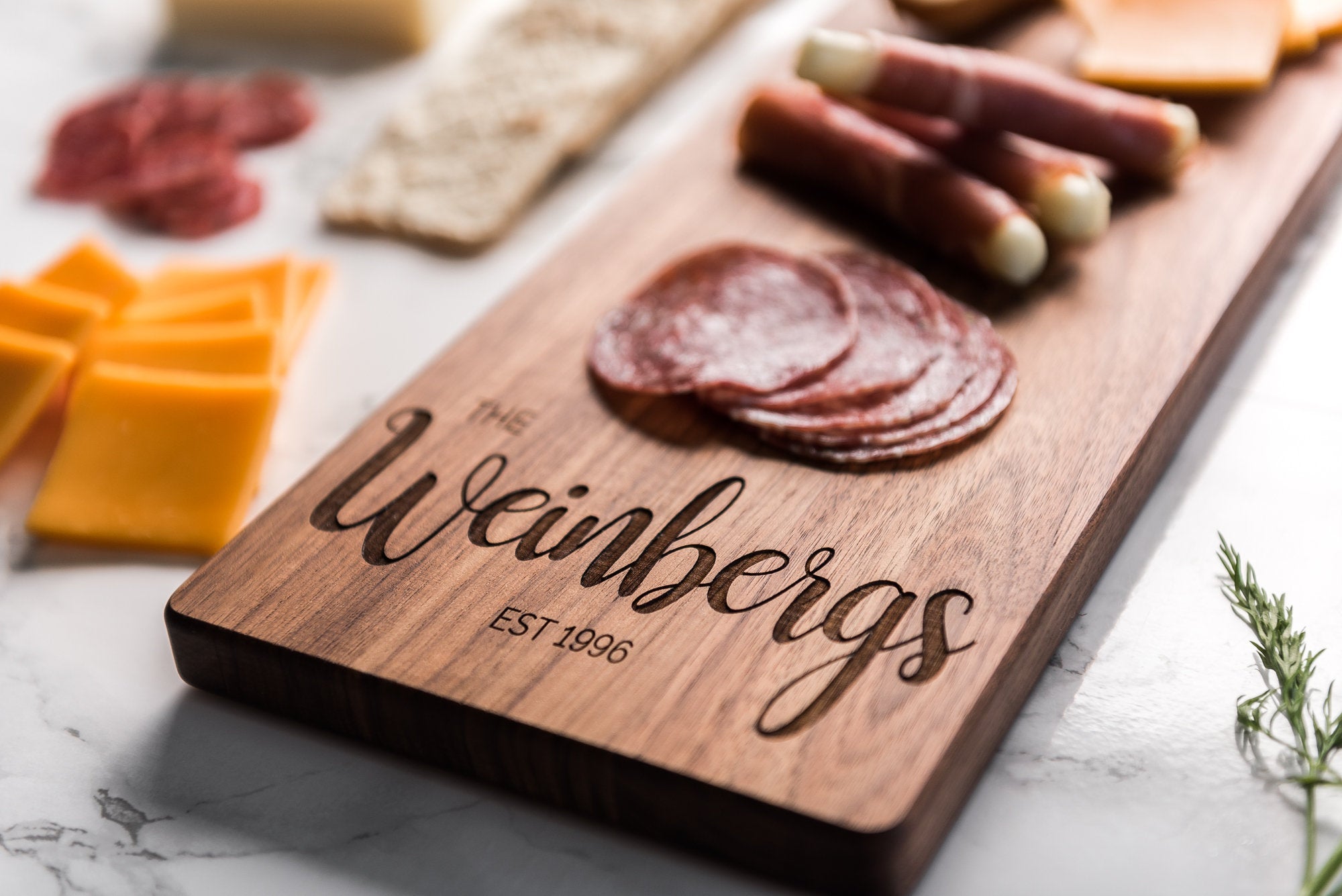 Personalized Cheese Board with Last Name in Bouncy Font - WBCB