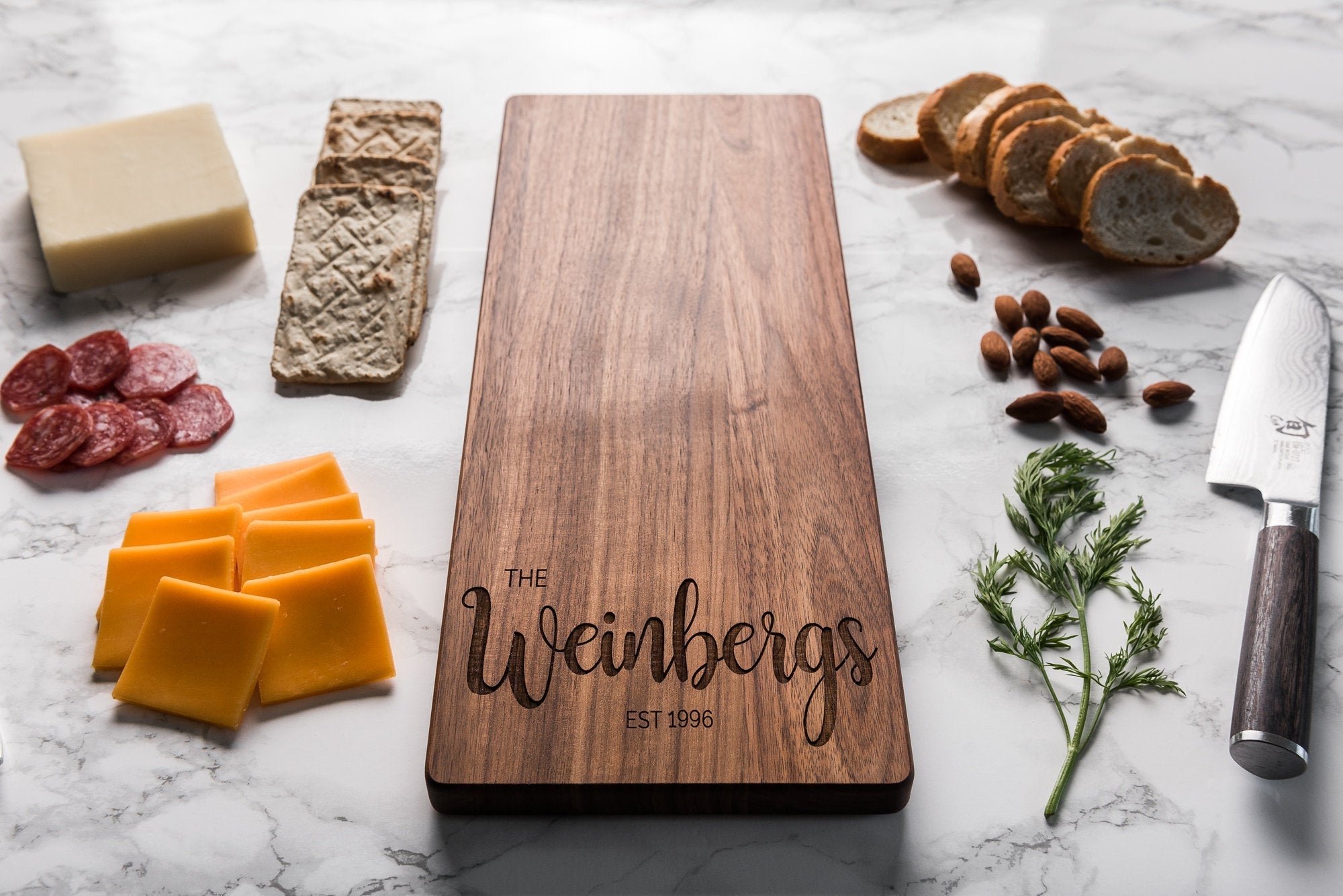 Personalized Cheese Board with Last Name in Bouncy Font - WBCB