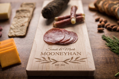 Personalized Wood Cheese Board with Leaves | Unique Baguette Board - MNHN