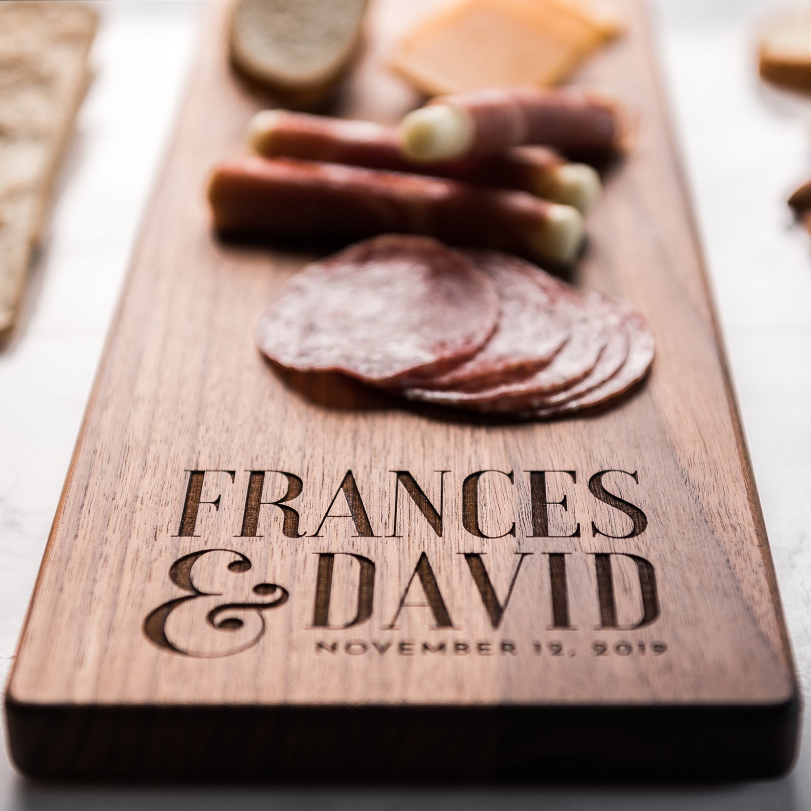 Personalized Wood Cheese Board with Stacked Names - F&D
