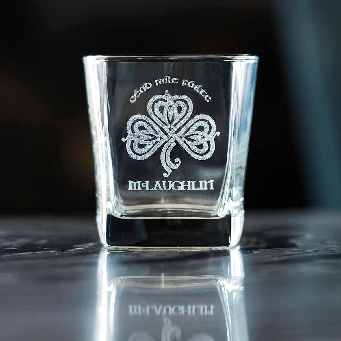 Personalized Whiskey Decanter Set with Shamrock | Irish Whiskey Set with Decanter and Rocks Glasses