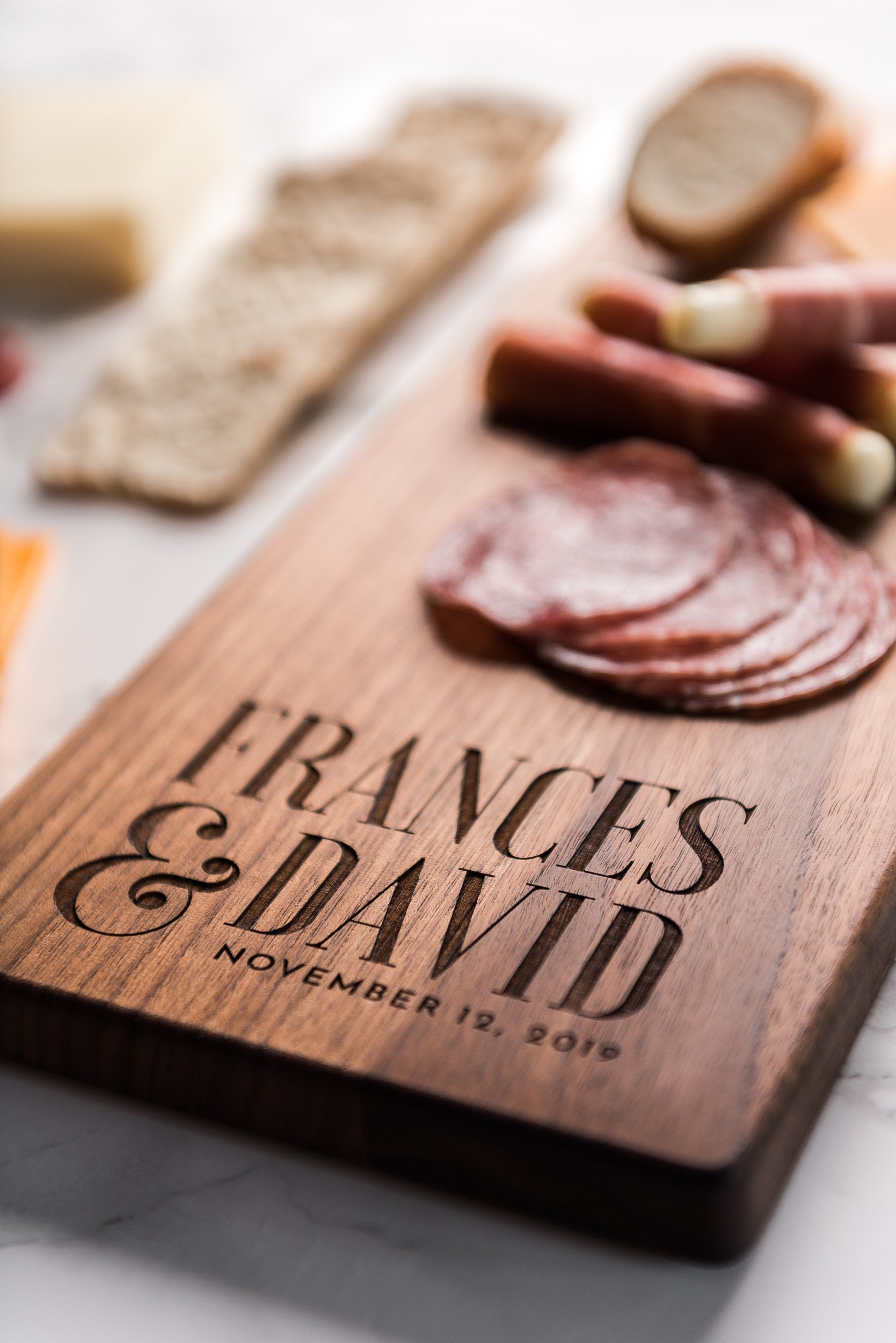 Personalized Wood Cheese Board with Stacked Names - F&D