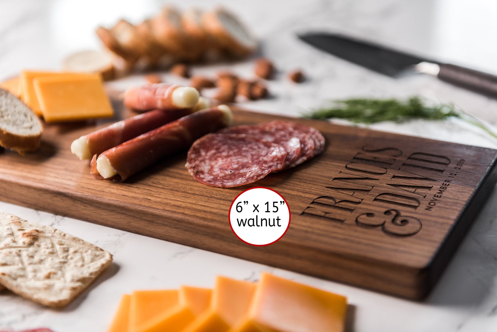 Personalized Wood Cheese Board with Stacked Names - F&D